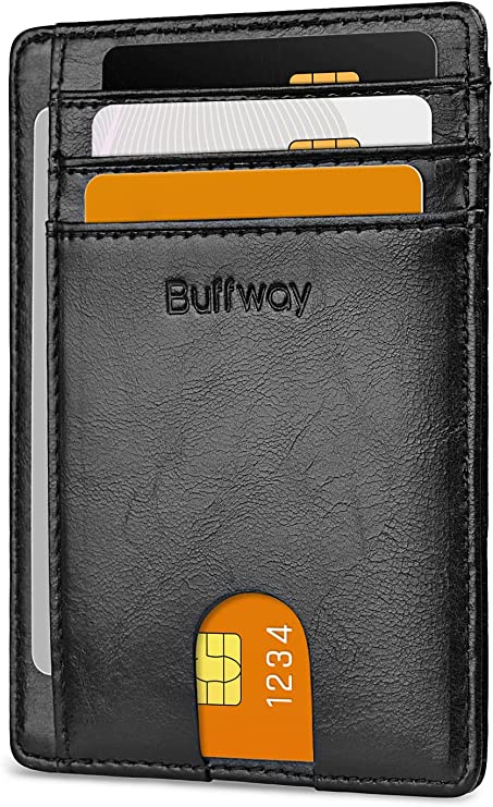 Buffway Slim Minimalist Front Pocket RFID Blocking Leather Wallets for Men and Women