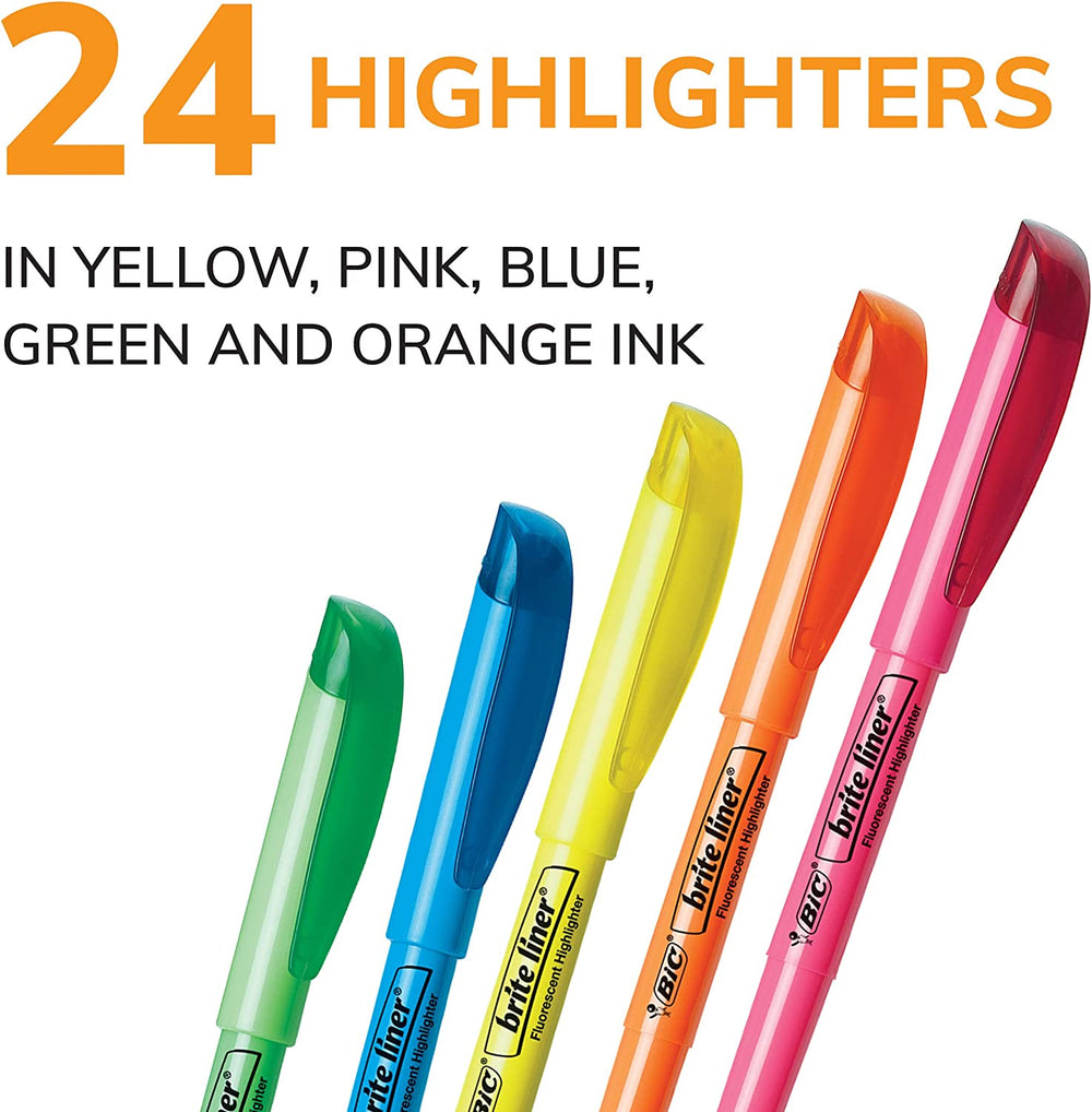 BIC Brite Liner Highlighter, Chisel Tip, Assorted Colors, 24-Count - 3alababak