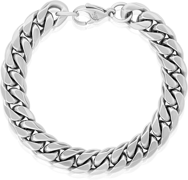 Invicta Bracelet for Men, Stainless Steel Chain Jewelry, Polsihed Curb, 12mm, 8.75