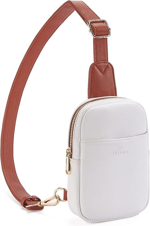 Telena Small Sling Bag for Women Leather Crossbody Fanny Packs Chest Bag for Women - Beige/Brown - 3alababak