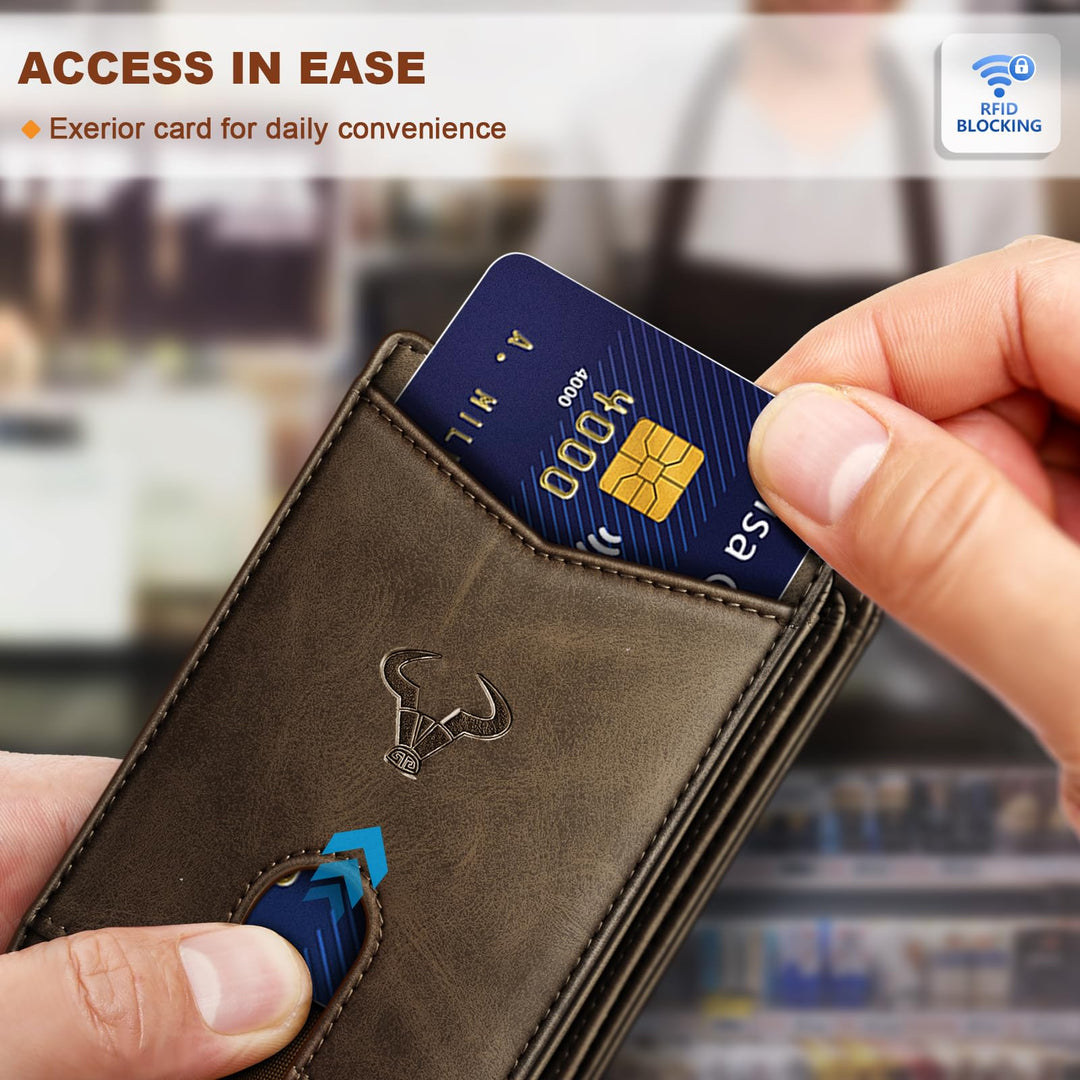 BULLIANT Men Wallet, Slim Leather Wallet Front Pocket Card Holder Gift For Men 11 Slots RFID Blocking