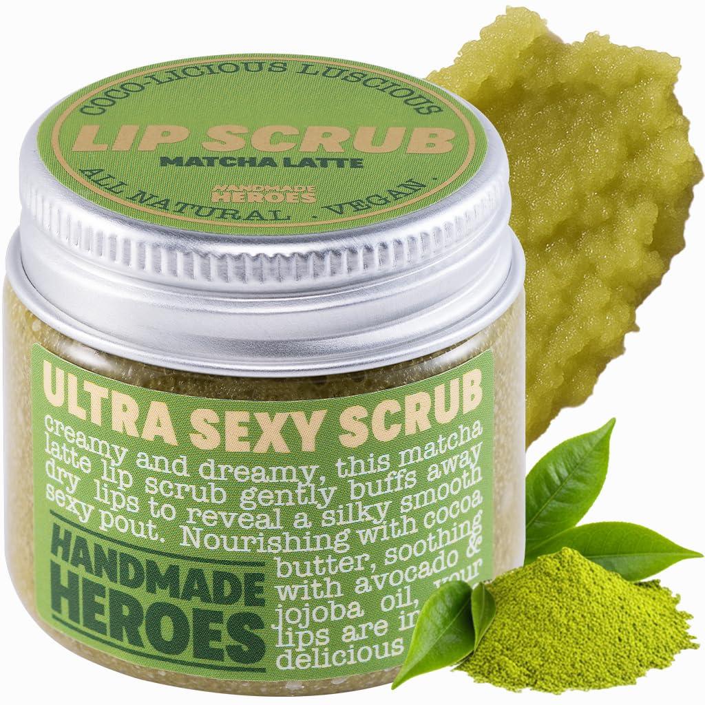 Handmade Heroes 100% Natural Lip Scrub, Vegan Conditioning Coconut Lip Exfoliator - Gentle Exfoliant, Ultra Sexy Sugar Lip Mask Polish and Scrubber for Chapped Dry and Dark Lips, 1oz
