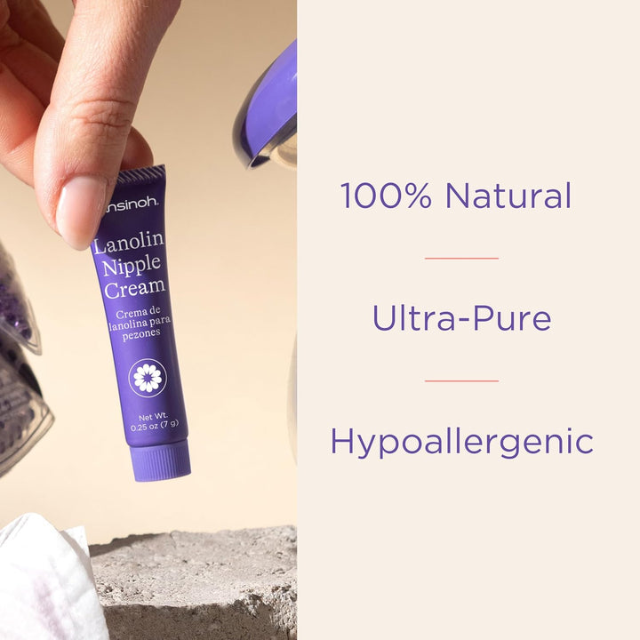 Lansinoh Lanolin Nipple Cream Safe for Breastfeeding Baby, Breastfeeding Essentials, 3 Mini Tubes, Each 0.25 Ounces