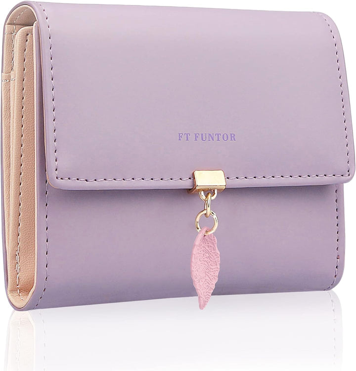 FT FUNTOR RFID Wallets for Women, Leaf Card Holder Trifold Ladies Wallets Coins Zipper Pocket with ID Window