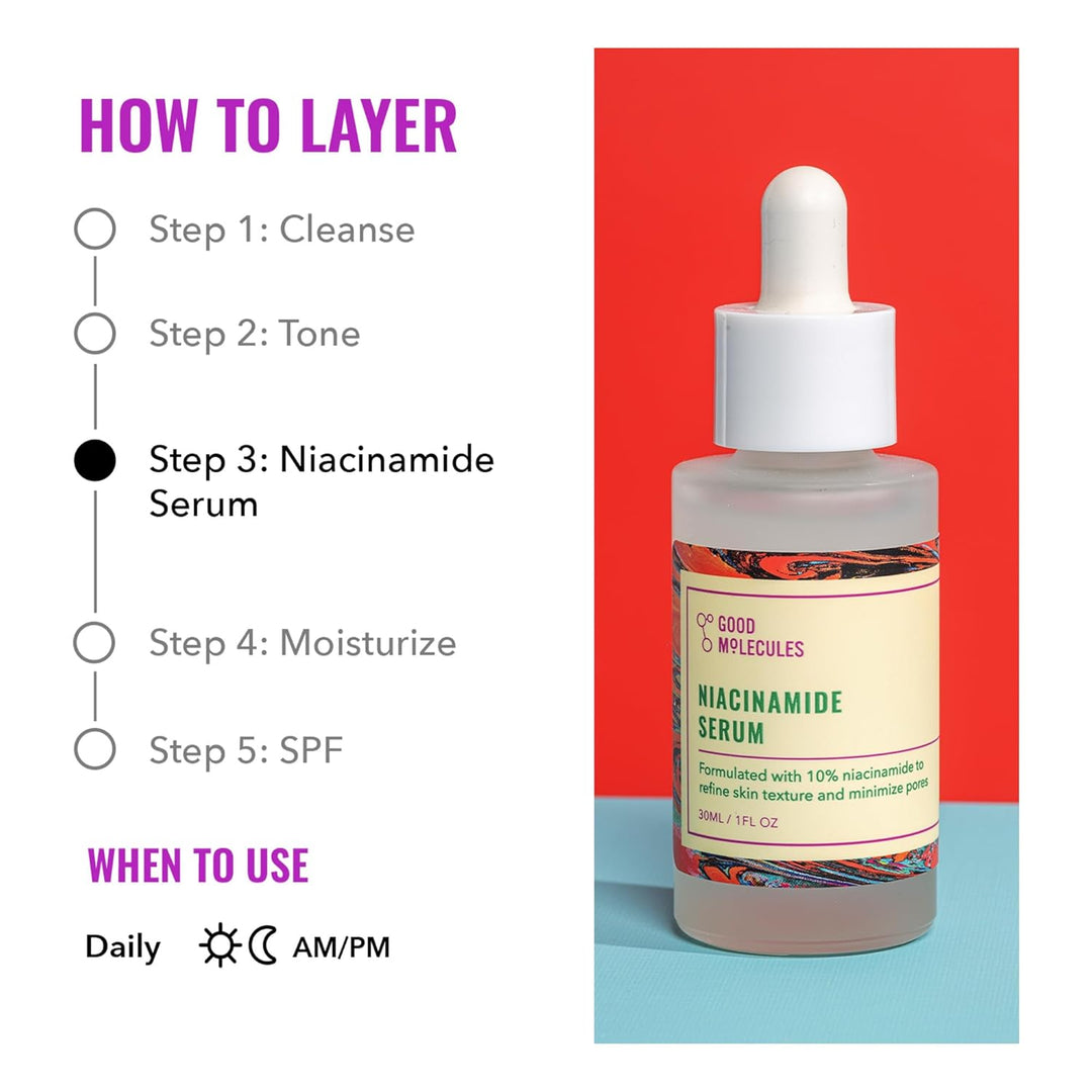 Good Molecules Niacinamide Serum - 10% Niacinamide to Target Blemishes, Nourishment, and Skin Tone - Ultra Hydrating Serum and Brightening Skin Care for Face