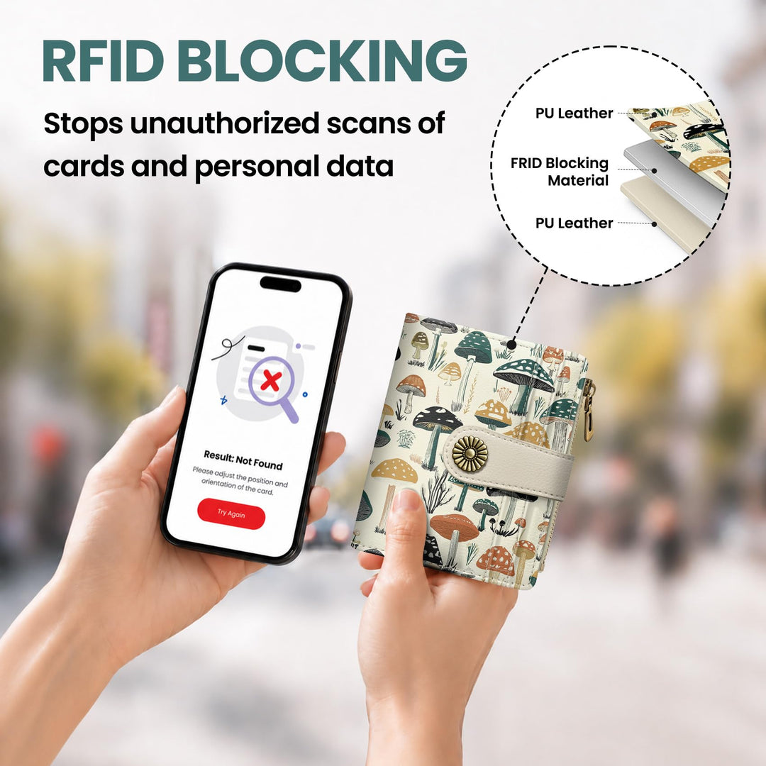 محفظة ألونيد الصغيرة للنساء، محفظة بطاقات ثنائية الطي لطيفة ومحمية من تقنية RFID، تحتوي على 10 فتحات للبطاقات، ومقصورة للنقود، وجيب بسحاب للعملات المعدنية، ونافذة للهوية، بحجم مدمج ومصنوعة من جلد نباتي ناعم