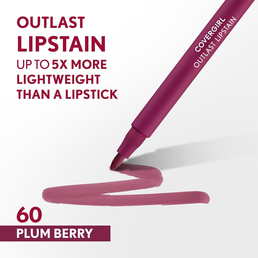Covergirl Outlast Lipstain, Smooth Application, Precise Pen-Like Tip, Transfer-Proof, Satin Stained Finish, Vegan Formula, 0.06oz