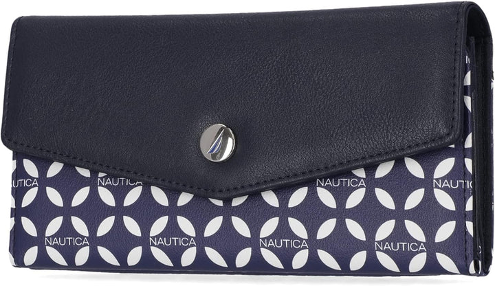 Nautica Money Manager RFID Slim and Small Wallet for Women - Credit Card Holder with Coin Purse and Zipper Wallet, Women's Clutch Organizer in Clover White