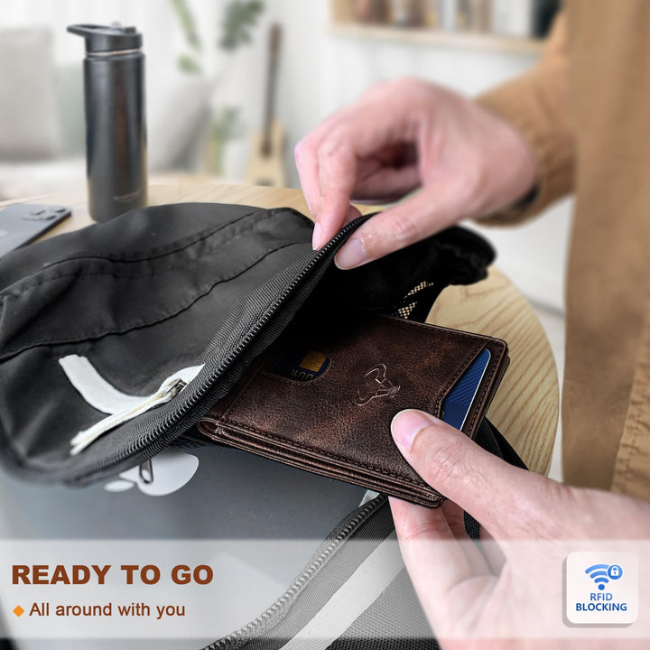 BULLIANT Men Wallet, Slim Leather Wallet Front Pocket Card Holder Gift For Men 11 Slots RFID Blocking