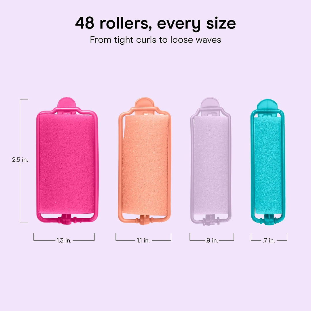 Conair Hair Rollers for Heatless Curls Overnight, Snap Closures, 48 Count