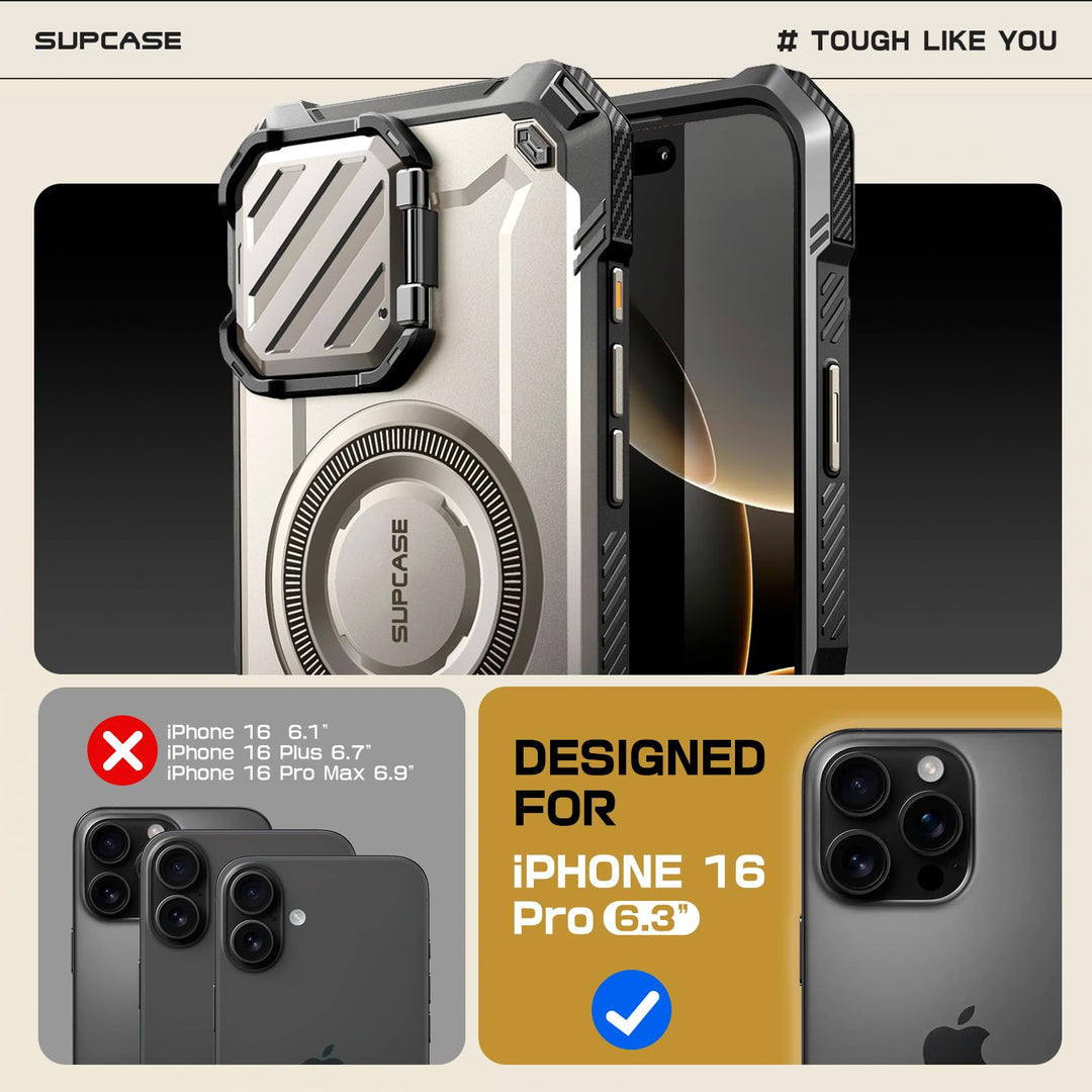SUPCASE for iPhone 16 Pro Case 6.3'' 2024 with Camera Control Capture Button (UBMag XT), [Compatible with MagSafe] [Camera Cover Stand] [Military-Grade Protection] Rugged Magnetic Phone Case