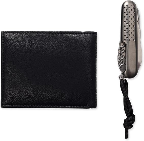 Kenneth Cole REACTION Men's Minimalist Slimfold Wallet with Multi-Tool Set, Black, One size