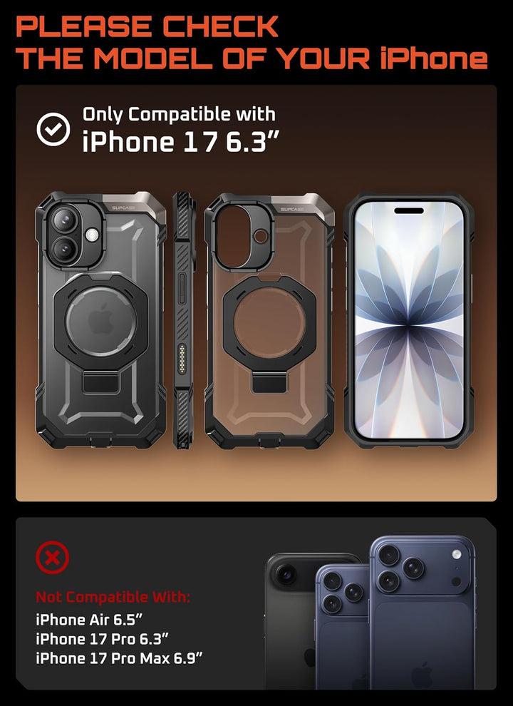 SUPCASE for iPhone 17 Case with Kickstand (Unicorn Beetle Grip), [Camera Control Cover] [Compatible with MagSafe] [Military-Grade Drop Protection] Heavy Duty Magnetic Phone Case