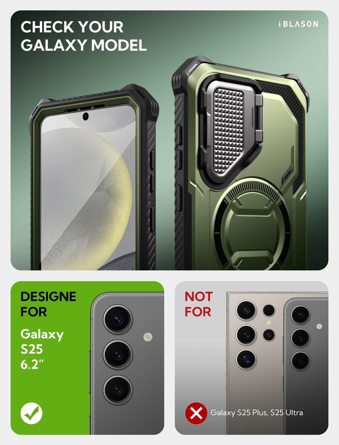 i-Blason Armorbox for Samsung Galaxy S25 Case MagSafe with Camera Cover Stand [Military Protection] Full-Body Heavy Duty Magnetic Phone Case with Screen Protector for S25