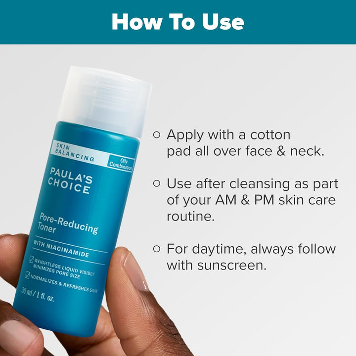 Paula's Choice SKIN BALANCING Pore-Reducing Face Toner with Niacinamide, for Oily Skin & Combination, Minimizes Large Pores, Controls Oil & Shine, Hydrates & Replenishes, Fragrance-Free