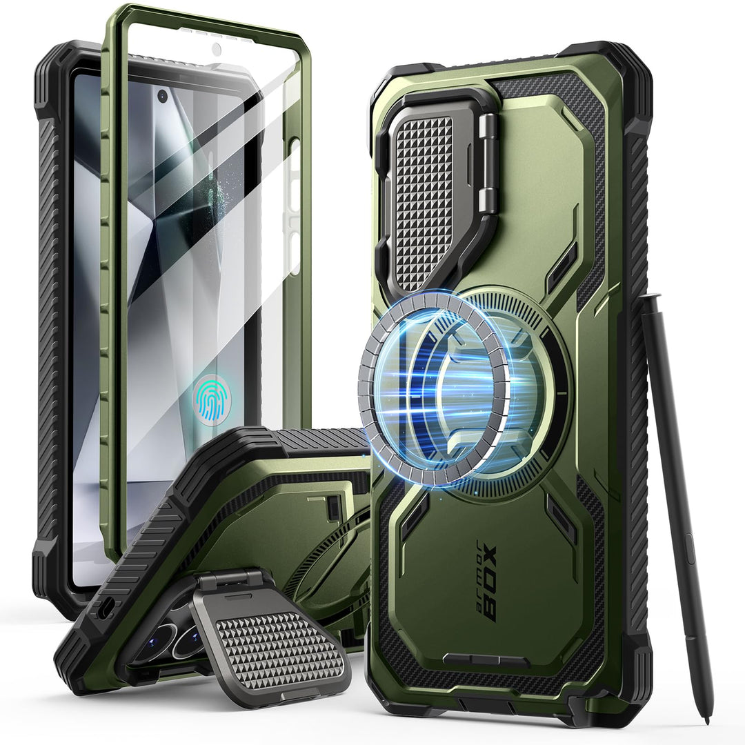 i-Blason Armorbox for Samsung Galaxy S25 Case MagSafe with Camera Cover Stand [Military Protection] Full-Body Heavy Duty Magnetic Phone Case with Screen Protector for S25