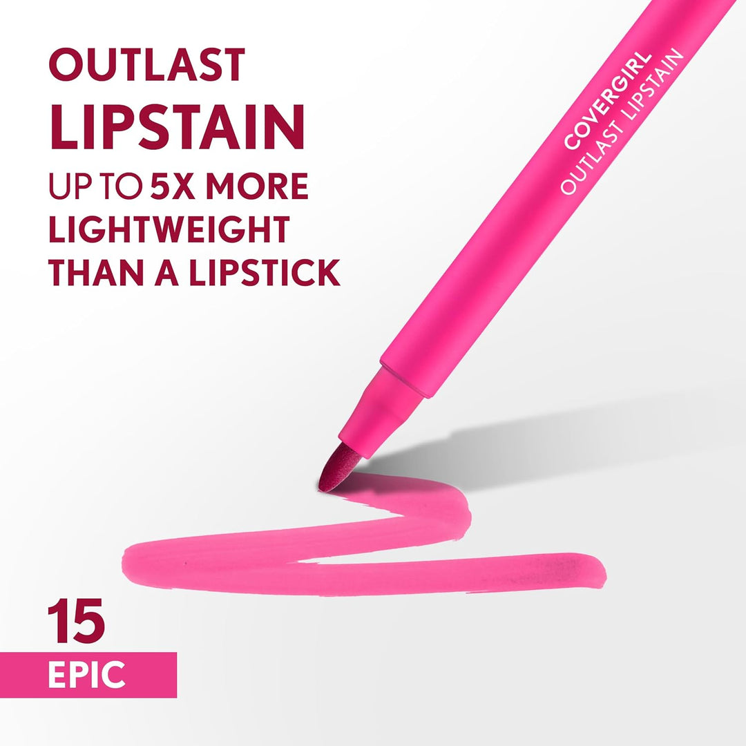 Covergirl Outlast Lipstain, Smooth Application, Precise Pen-Like Tip, Transfer-Proof, Satin Stained Finish, Vegan Formula, 0.06oz