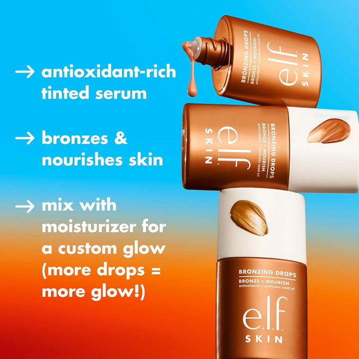 e.l.f. SKIN Bronzing Drops Mini, Liquid Bronzer For Face & Skin, Creates A Sun-Kissed Glow, Infused With Vitamin E, Vegan & Cruelty-Free