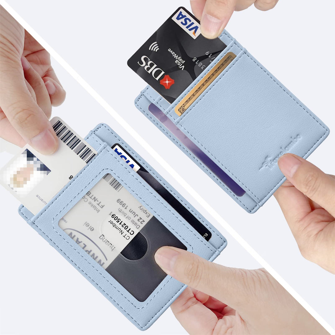 Travelambo Front Pocket Minimalist Leather Slim Wallet RFID Blocking Medium Size