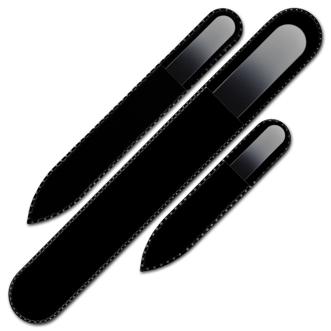 Mont Bleu Glass Nail File - Mont Bleu Premium Set of 3 Crystal Nail Files in Pouch - Handmade Gifts - Best Glass Nail Files for Natural Nails - Washable Double Sided Nail File - Etched Nail Files