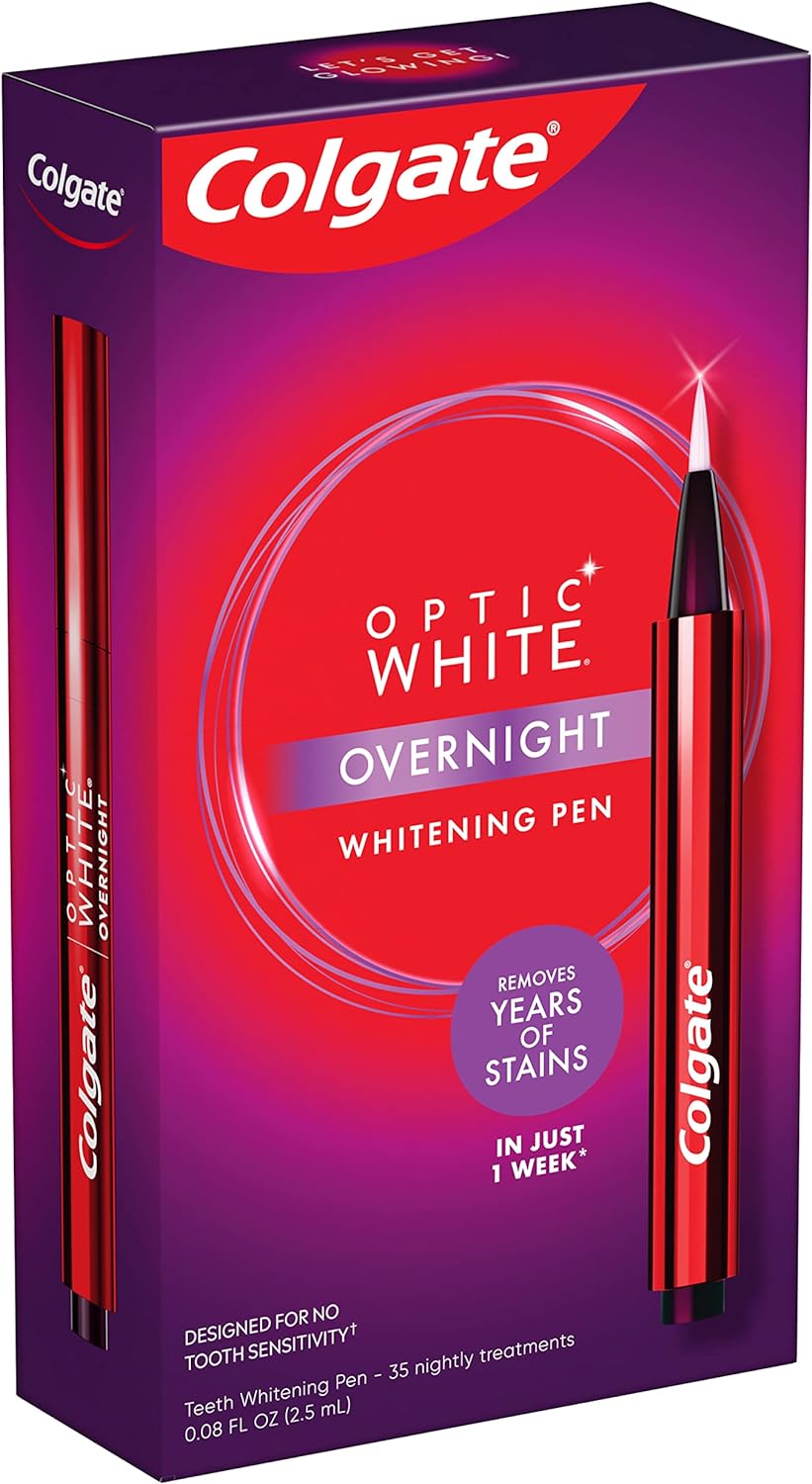 Colgate Optic White Overnight Teeth Whitening Pen, Teeth Stain Remover to Whiten Teeth, 35 Nightly Treatments