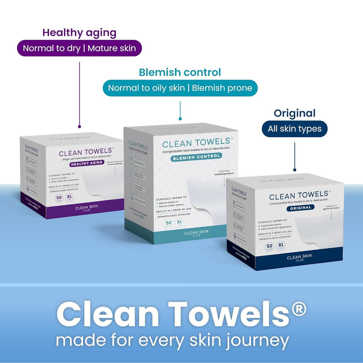 Clean Skin Club Clean Towels®, 100% USDA Biobased Face Towel, Disposable Face Towelette, Eczema Association Accepted, Makeup Remover Dry Wipes, Ultra Soft, 1 Pack, 25 Ct