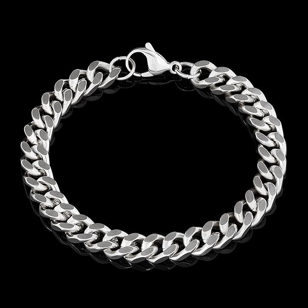 Invicta Bracelet for Men, Stainless Steel Curb Link Chain Jewelry, 8.5mm
