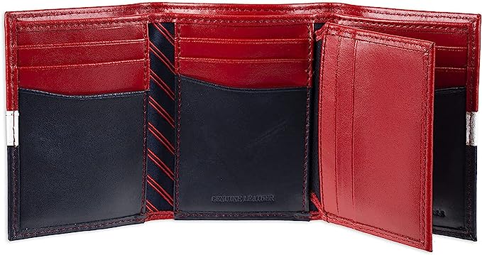 Tommy Hilfiger Men's 31TL110022 Genuine Leather Slim Trifold Wallet with ID Window - Red/White/Blue