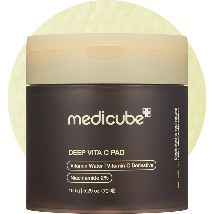 medicube Toner Pads Deep Vita C Facial Toner Pad for Uneven Skin Tone &amp; Texture | Vitamin Water and 3 Types of Vitamin, Deeply Hydrating &amp; Resurfacing Pad | Korean Skin Care, 70 Pads (1 Pack)