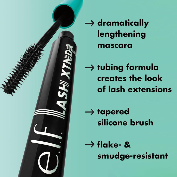 e.l.f. Lash XTNDR Mascara, Made With Tubing Technology For The Look Of Lash Extensions, Clump & Flake Free, Vegan & Cruelty-Free, Pitch Black