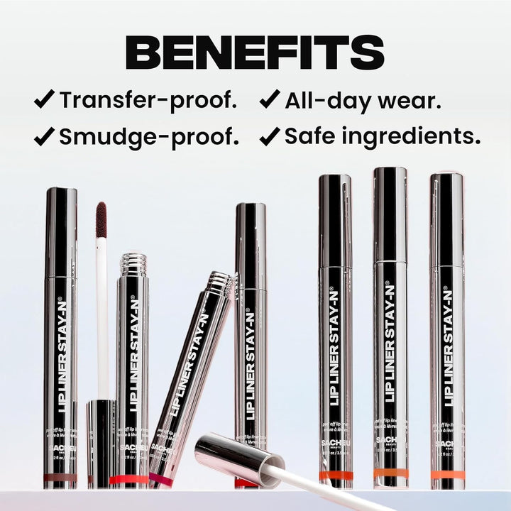Sacheu Lip Liner STAY-N Peel Off Lip Stain — Long Lasting Matte Lip Tattoo Transfer Proof Lipstain Infused with Hyaluronic Acid &amp; Vitamin E for All Skin Types — Vegan &amp; Cruelty-Free