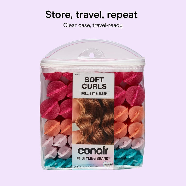 Conair Hair Rollers for Heatless Curls Overnight, Snap Closures, 48 Count