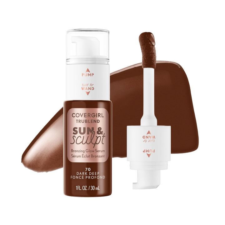 COVERGIRL TruBlend Sun &amp; Sculpt Bronzing Glow Serum, Buildable, Radiant Glow, Wand and Pump Applicator
