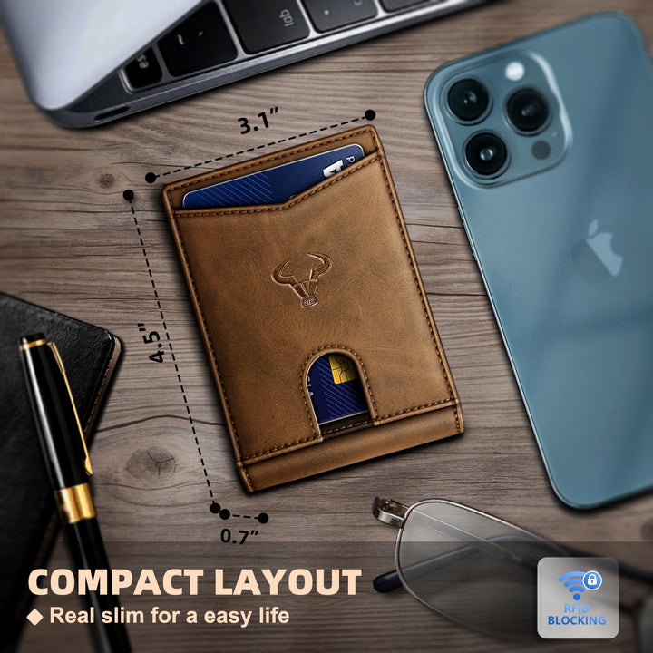 BULLIANT Men Wallet, Slim Leather Wallet Front Pocket Card Holder Gift For Men 11 Slots RFID Blocking