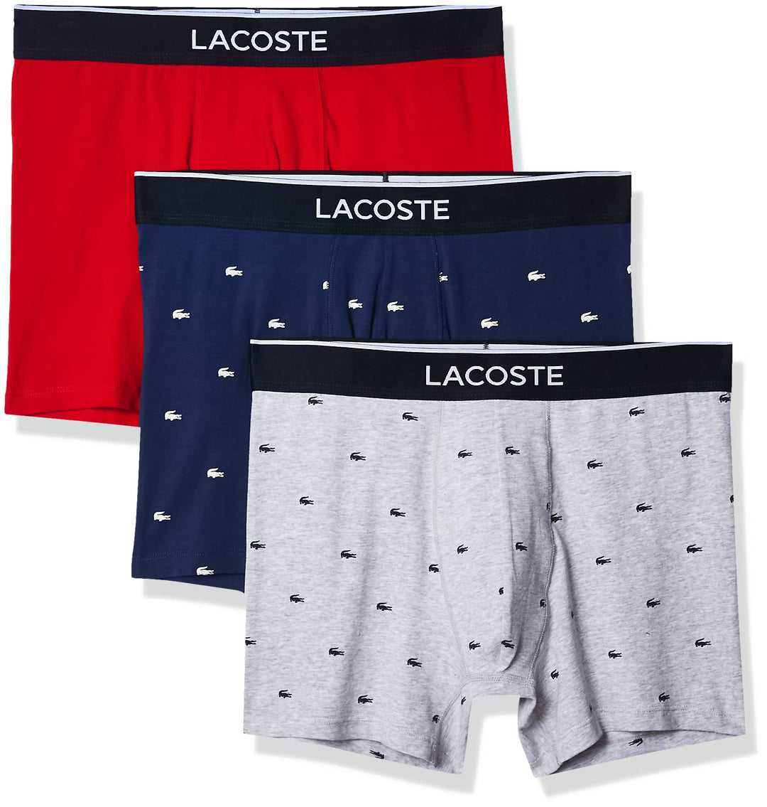 Lacoste mens Cotton Stretch Mini Croc Print Boxer Briefs, 3-pack