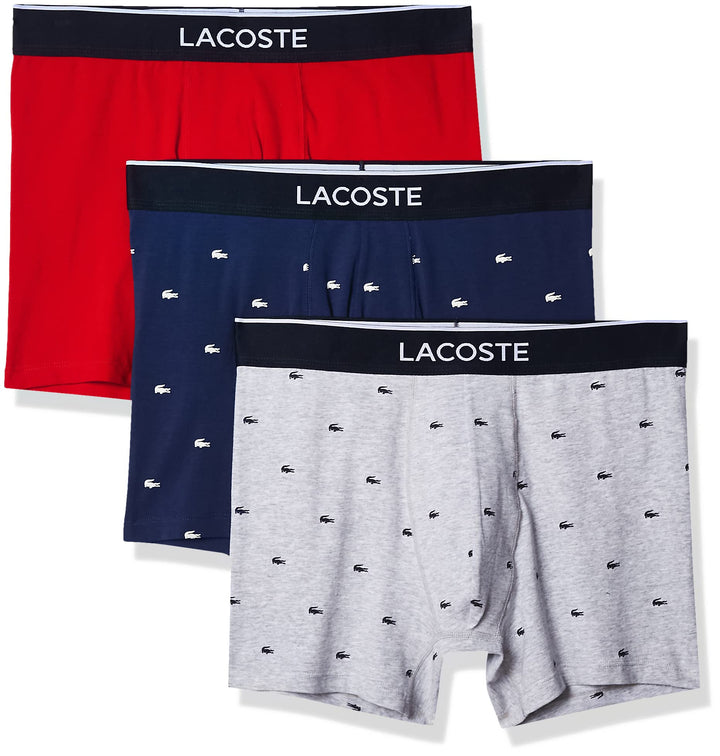 Lacoste mens Cotton Stretch Mini Croc Print Boxer Briefs, 3-pack