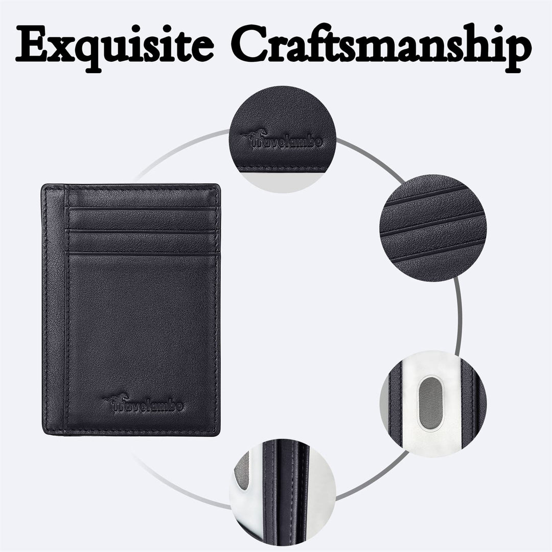 Travelambo Front Pocket Minimalist Leather Slim Wallet RFID Blocking Medium Size