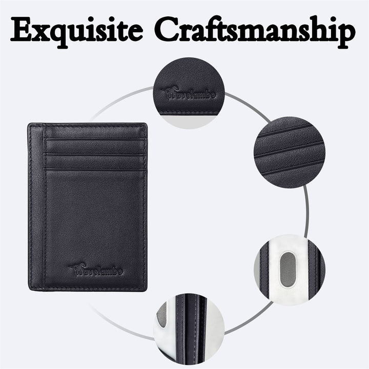 Travelambo Front Pocket Minimalist Leather Slim Wallet RFID Blocking Medium Size