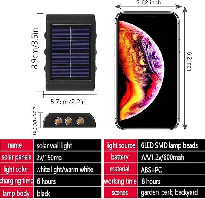 Outdoor Solar Wall Lights Up and Down 6 LED Solar for gardens and others