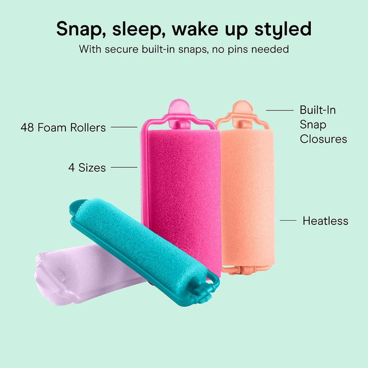 Conair Hair Rollers for Heatless Curls Overnight, Snap Closures, 48 Count
