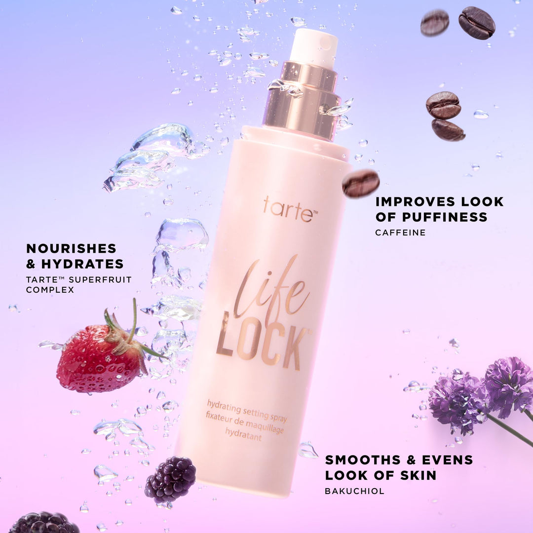 tarte Life Lock Hydrating Setting Spray – 10-in-1 Weightless Mist with Hyaluronic Acid to Hydrate &amp; Lock Long-Lasting Makeup, Waterproof, Sweatproof &amp; Transfer-Resistant, Vegan &amp; Cruelty Free