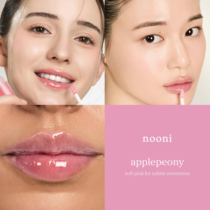 NOONI Korean Lip Oil - Applemint | Long-Lasting, Moisturizing, Plumping, Revitalizing for Dry Lips, Waterproof, No Peel Off, Hydrating, Nourishing Crystal Clear Lip Stain, 0.12 FL Oz