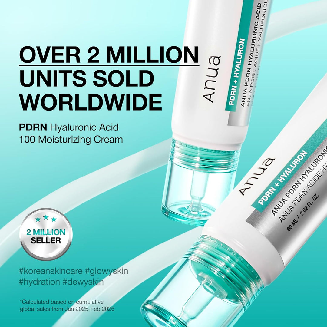 Anua PDRN Hyaluronic Acid 100 Moisturizing Cream, Lightweight, Non-Greasy Hydrating Face Moisturizer with Salmon DNA for Glass Skin, Korean Skincare (2.02 fl oz)