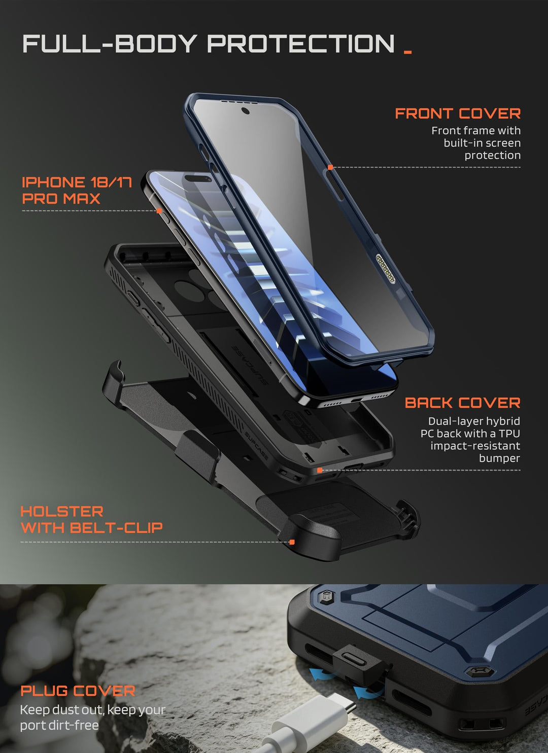 SUPCASE for iPhone Case, Belt Clip, Military-Grade Protection, Built-in Kickstand &amp; Screen Protector, Camera Control, Heavy-Duty Phone Case, Unicorn Beetle Pro