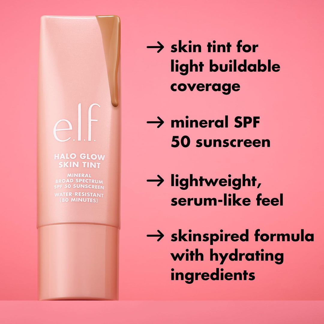 e.l.f. Halo Glow Skin Tint SPF 50, Tinted Moisturizer For Light, Buildable Coverage, Creates A Natural Glow, Vegan & Cruelty-Free