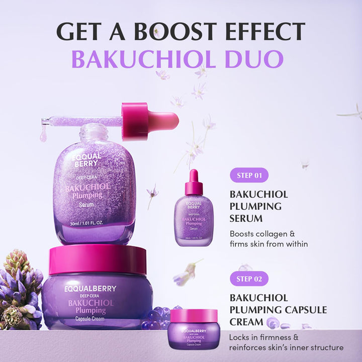 EQQUALBERRY Bakuchiol Plumping Face Serum - Retinol Natural Alternative for Sensitive Skin, with Niacinamide &amp; Hyaluronic Acid, Pore &amp; Wrinkle Korean Skin Care (1.01oz / 30ml)