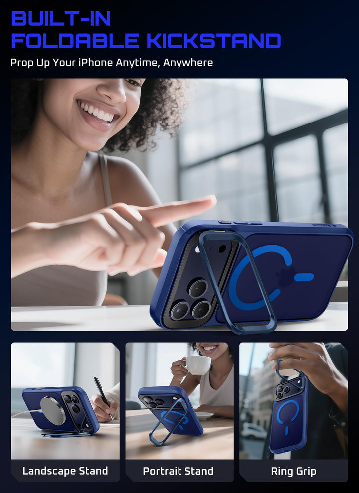 جراب SUPCASE لهاتف iPhone 18 Pro Max / 17 Pro Max مع مسند، زر تحكم بالكاميرا، متوافق مع MagSafe، حماية بمعايير عسكرية، ظهر شبه شفاف نحيف، إصدار Unicorn Beetle Mag