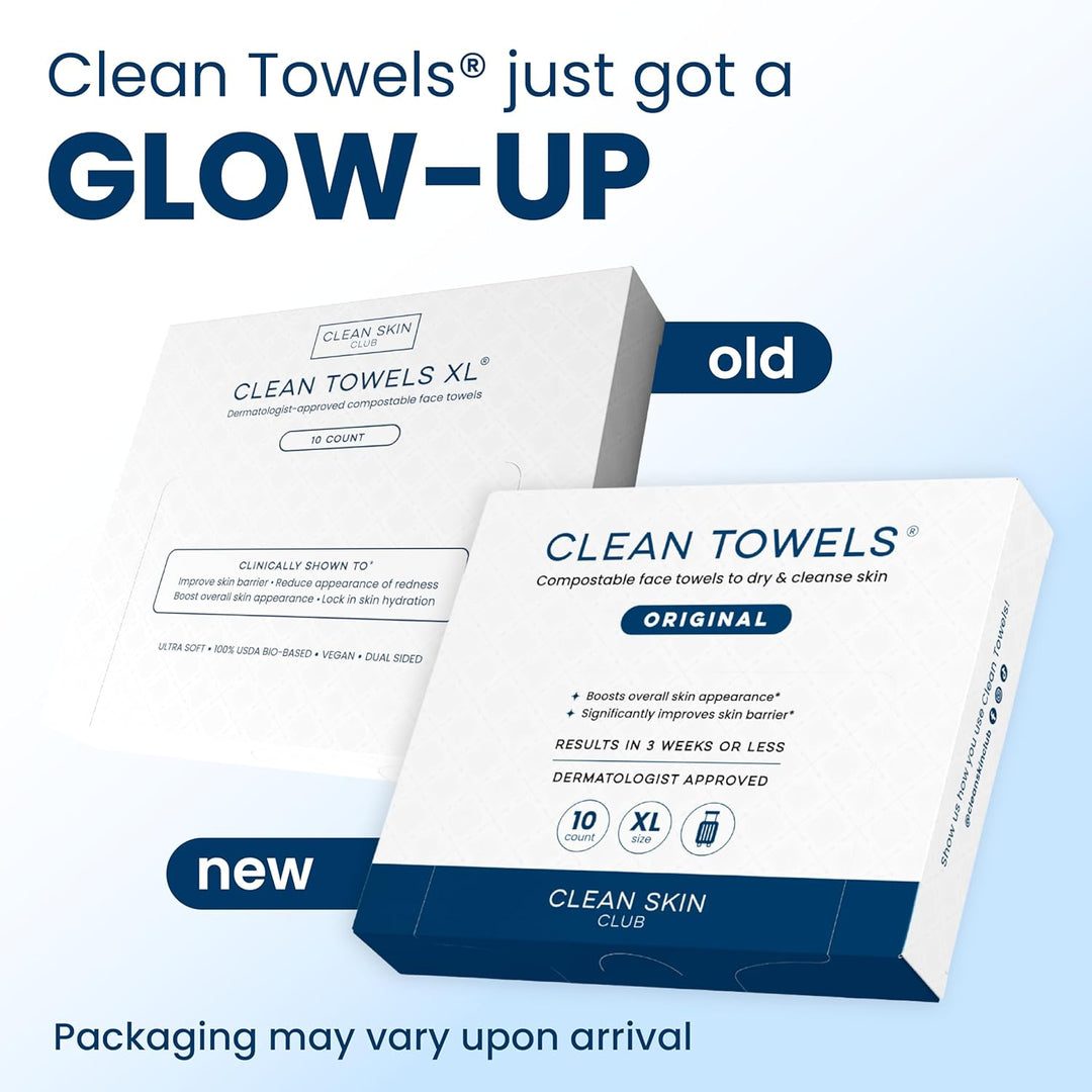 Clean Skin Club Clean Towels XL®, Travel Pack 100% USDA Biobased Disposable Face Towel, Eczema Association Accepted,Dry Wipes, TSA-Approved Travel Essential, 1 Pack, 10 ct Total