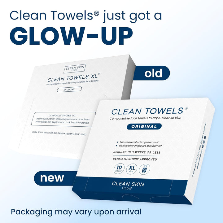 Clean Skin Club Clean Towels XL®, Travel Pack 100% USDA Biobased Disposable Face Towel, Eczema Association Accepted,Dry Wipes, TSA-Approved Travel Essential, 1 Pack, 10 ct Total