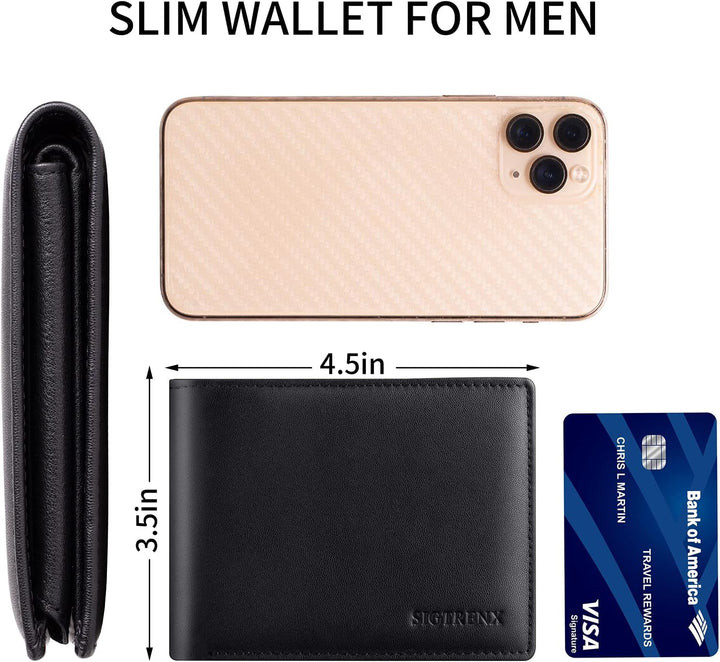 Sigtrenx SGQB-001 Leather Wallets for Men, Genuine Leather Mens Wallet Bifold Rfid Blocking with 2 ID Windows